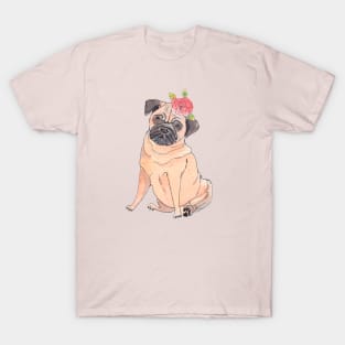 Pug with flower T-Shirt